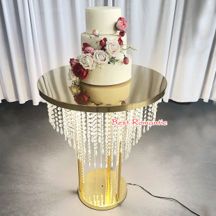 水晶珠帘蛋糕桌餐桌婚礼装 厂家直销新款 饰置物桌不锈钢带灯光桌子