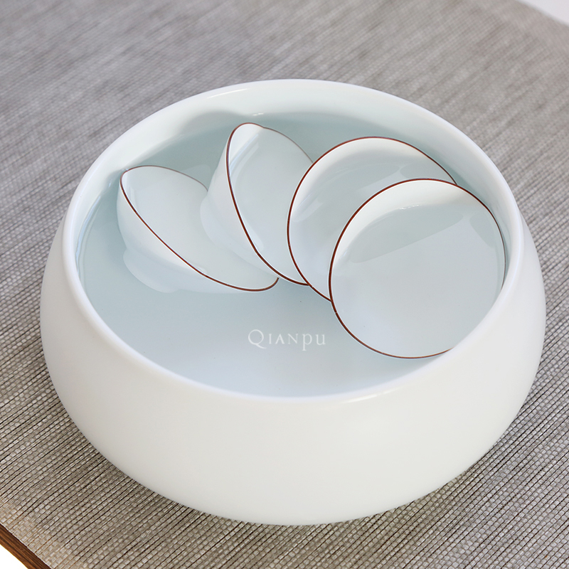 仟朴 影青脂白特大号茶洗 景德镇手工陶瓷 创意日式功夫茶具零配