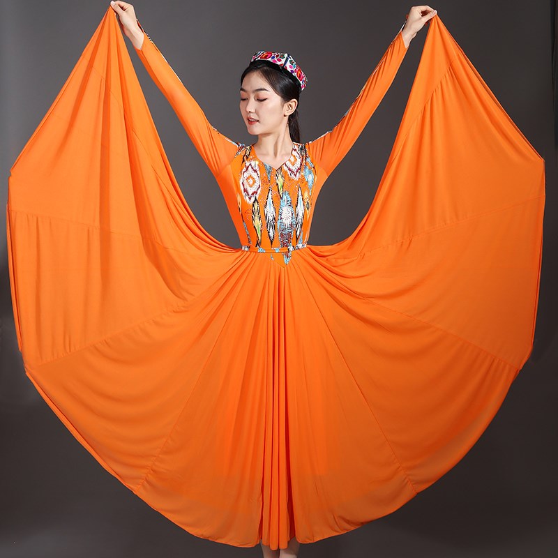 720度大摆裙新疆舞蹈服演出服雪纺艾德莱斯连衣裙维族广场舞长裙