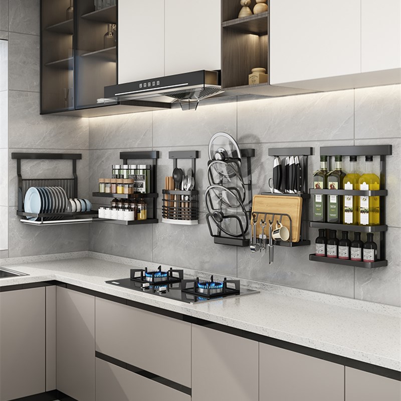 厨房置物架免打孔壁挂式调料架沥水碗架不锈钢锅盖架刀架收纳架子