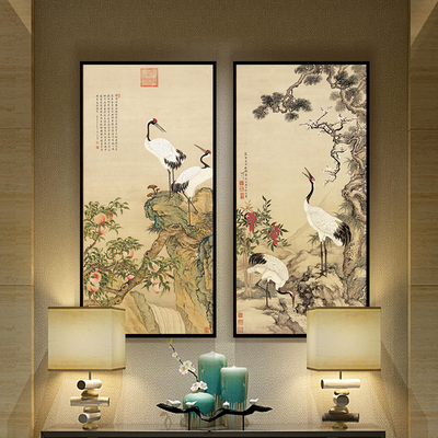 瑞鹤图 花鸟画中式书房客厅玄关画 饭厅壁画走廊挂画过道装饰画