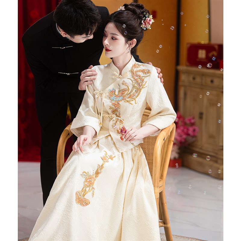 敬酒服新娘2024新款高级感订婚礼服裙女中式出阁宴结婚旗袍秋冬季