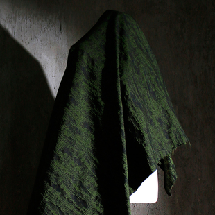 复古青绿色立体肌理提花布料创意暗纹浮雕上衣裤子服装设计师面料