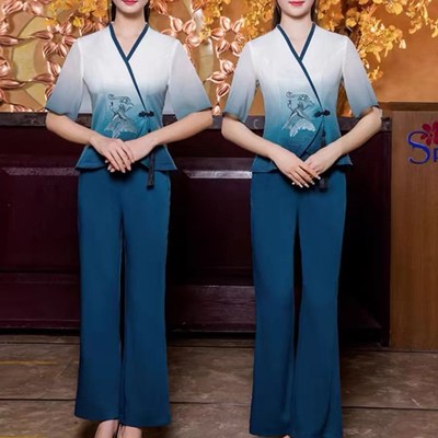 夏季足浴足疗美容师工作服高端气质采耳沐足套装sap桑拿技师工装