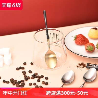 复古高颜值咖啡勺子甜品勺子精致搅拌勺小勺子茶匙勺黑金色小汤勺