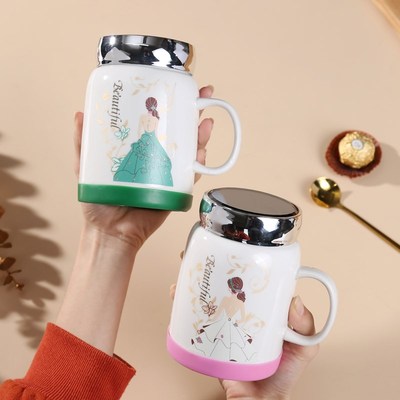 创意镜面盖马克杯可爱情侣家用陶瓷喝水杯大容量男女生办公室杯子