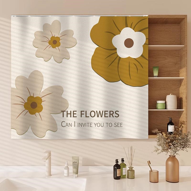 卫生间梳妆台镜子遮挡帘洗漱台遮盖布神器滑轨免打孔门帘遮镜帘子