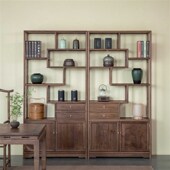 杪轩新中式 黑胡桃木博古架原实木书柜茶室茶叶架多宝阁展示架