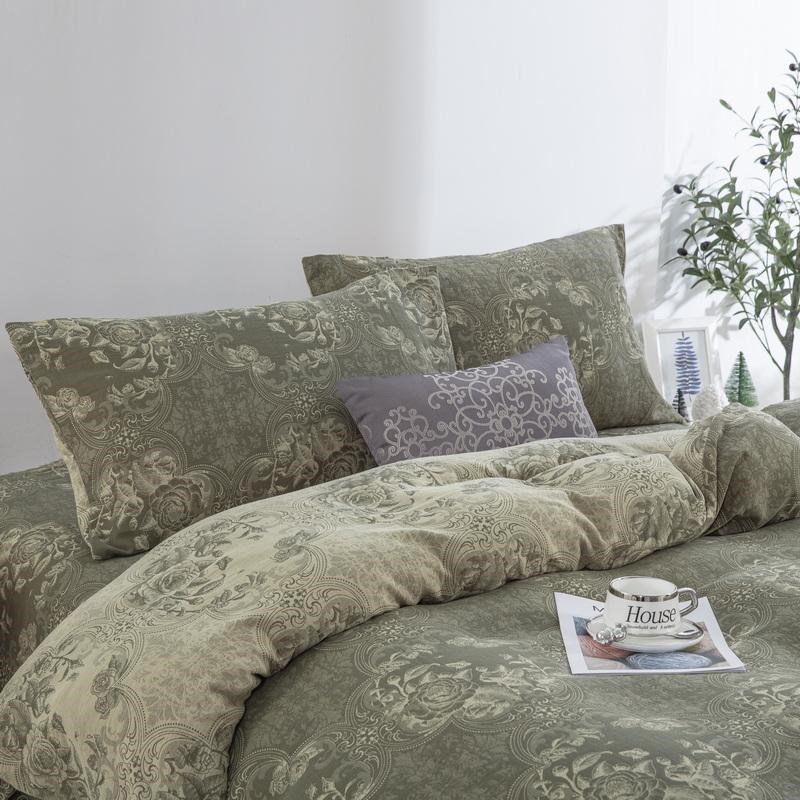 a类母婴级全棉双层纱四件套1.8米床提花纯棉件套色织被套家居卧室