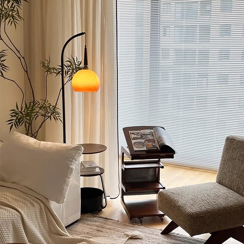 客厅落地灯中古柚子灯床头柜置物架一体沙发旁边装饰灯卧室氛围灯