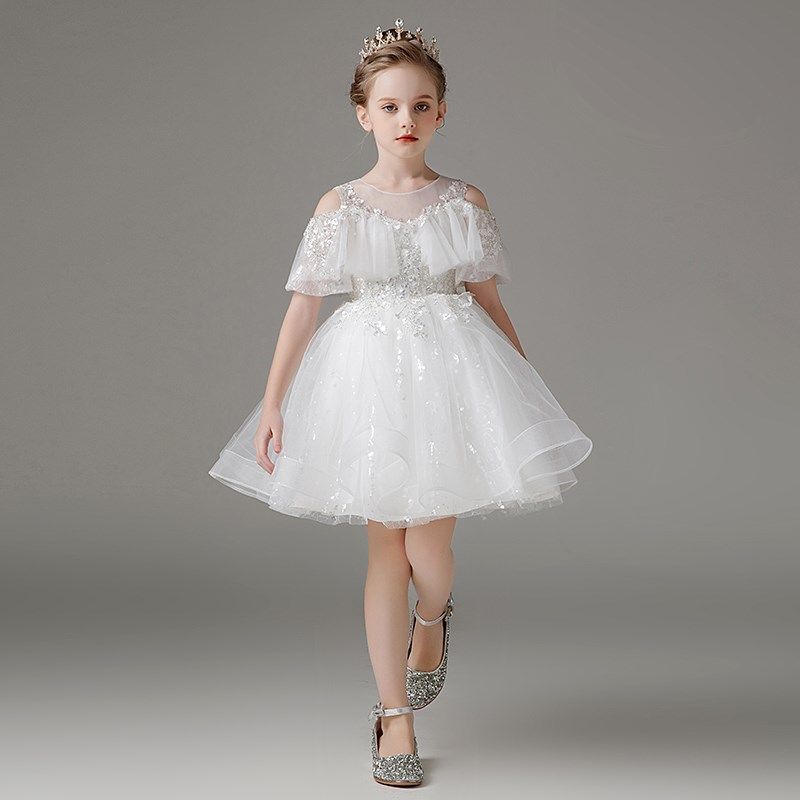 女童礼服公主裙生日花童白色婚纱儿童小女孩主持人钢琴演出服走秀