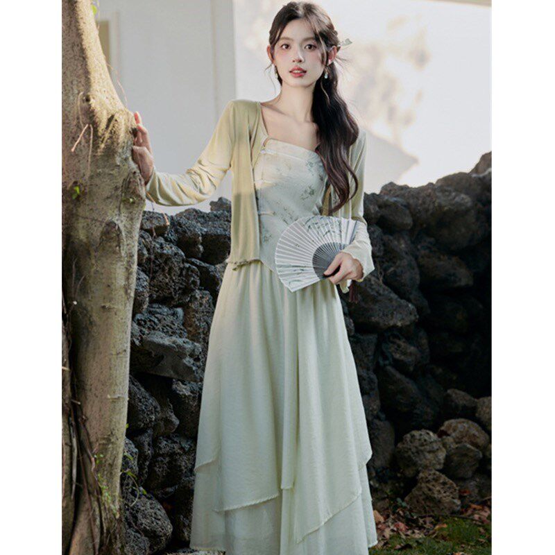 日常汉服改良三件套春装夏季古风小个子古风套装新中式连衣裙女装