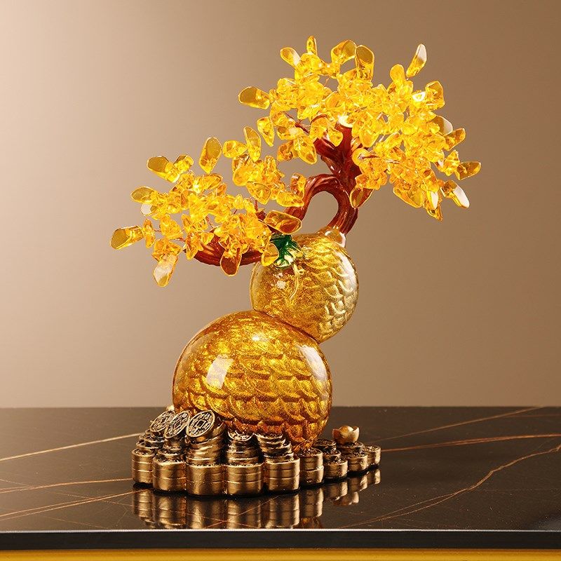 乔迁新居礼品客厅玄关酒柜电视柜装饰品 元宝葫芦摆件水晶发财树,家居饰品,装饰摆件,淘宝优惠券,粉丝福利购,淘宝优惠卷