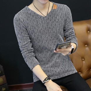 加绒线衣冬季 V领打底衫 加厚上衣 秋冬大码 毛衣男保暖衣服2021新款