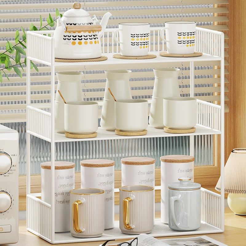 客厅厨房办公室多功能桌面置物架家用铁艺材质多层收纳架杯子饮料