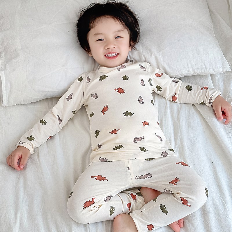儿童家居服薄款春秋男童睡衣打底套装弹力纯棉男宝宝秋衣秋裤无骨