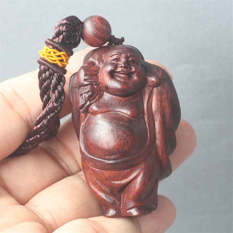 乐清黄杨木雕紫檀柳弥勒佛手把件把玩件文玩手工雕刻汽车钥匙挂件