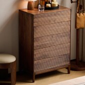 北欧实木五斗柜客厅电视边柜北美黑胡桃木斗柜卧室储物柜子五斗橱