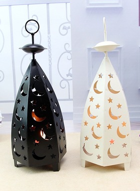 极速新款 1006创意星t月烛台浪漫铁艺小夜灯情人节田园复古做旧铁