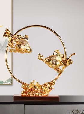 新品《如鱼得水》鎏金纯铜办公室店铺金鱼招财摆T件家居玄关装饰