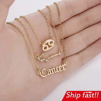 极速3pcs set Zodiac necklace 12 constellation pRendant sign
