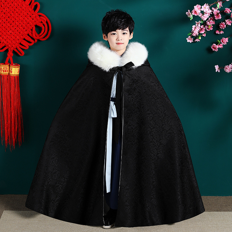 极速男童斗篷汉服中国风儿童披风婴儿外出保O暖外套宝宝披肩连帽