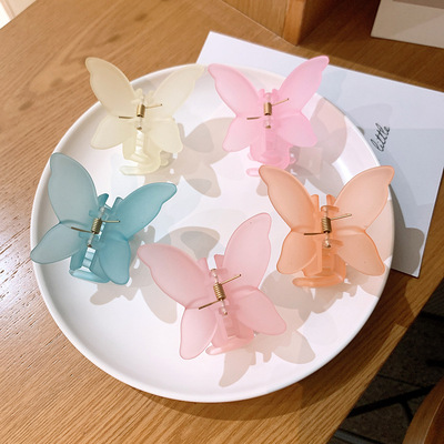 极速New Solid Matte pTransparent Butterfly Hair Claws Clips