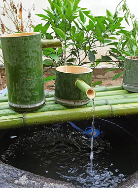 新品承颜竹筒流i水器竹子自制养鱼鱼缸过滤器摆件太阳能水循环系