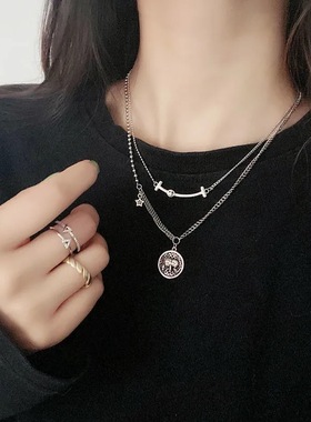 极速卫衣项链f女双层叠戴锁骨链多层项链酷潮韩版衣服t恤配饰复古