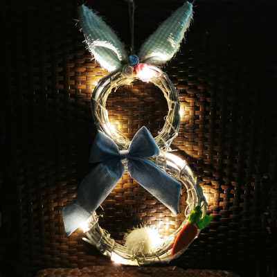 新品19in Easter Wreath Wall Decorating RLattan Bunny Wreath