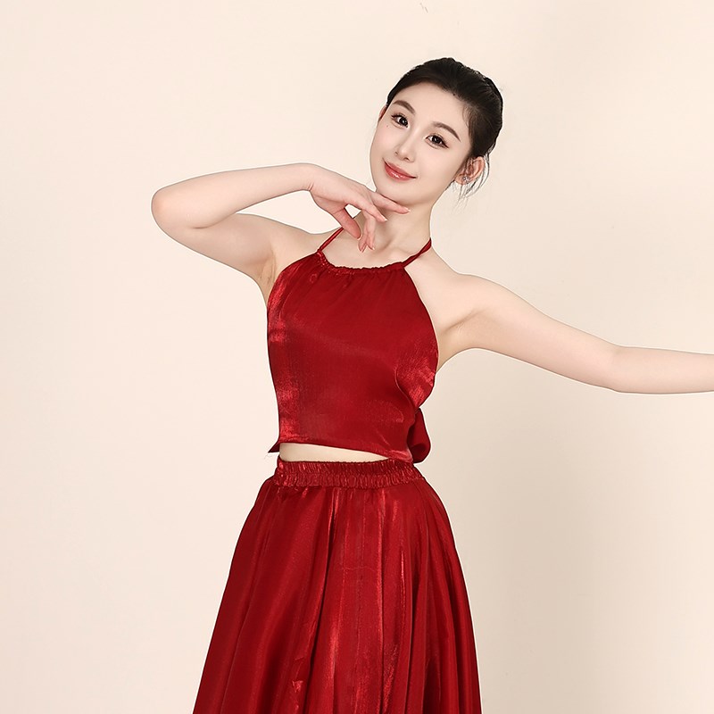 新品舞蹈服d挂脖吊带带胸垫古典练功上衣外穿露脐大露背肚兜腰围图片