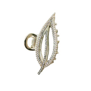 极速韩国气质树叶珍珠水钻抓夹z网红时尚金属叶子发夹复古后脑勺