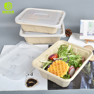 一次性餐盒纸浆打包盒甘蔗浆轻食外卖环保打包盒美式长方形便当盒