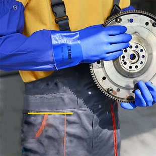 兰浪加长加厚橡胶防腐蚀耐酸碱手套劳保耐磨工业用耐油防水防化工