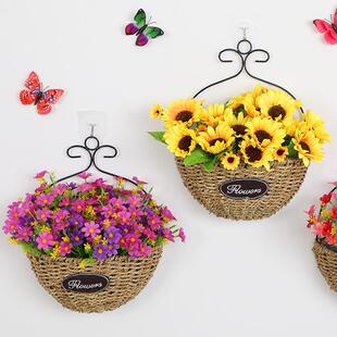 田园仿真花装饰品墙上墙壁花篮室内客厅餐厅悬挂家居假花植物壁挂