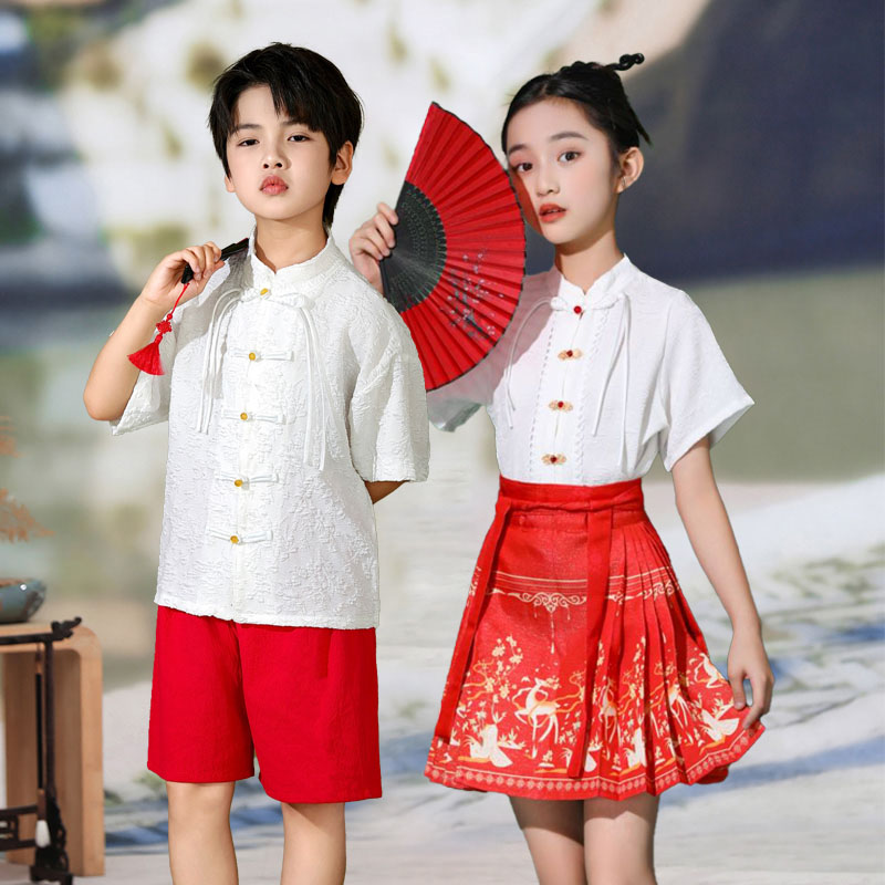 儿童合唱演出服马面裙运动会开幕式汉服表演小学生中国风诗歌朗诵
