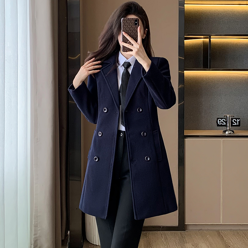 职业毛呢西装外套女冬季夹棉加厚酒店前台会务接待工作服大衣