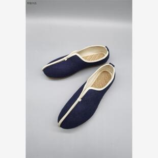 老北京布鞋拼色套脚牛筋底亚麻鞋男夏季中国风居士软底懒人鞋低帮