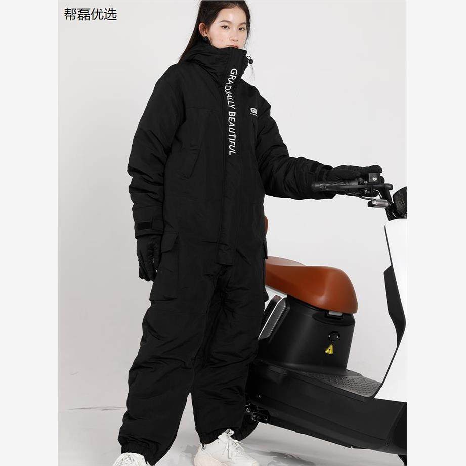 男女骑摩托车骑行服机车服连体套装冬季加绒加厚防摔防风保暖防寒