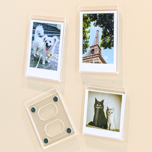 亚克力拍立得磁吸冰箱贴三寸相框展示框照片框白边相纸小卡展示架