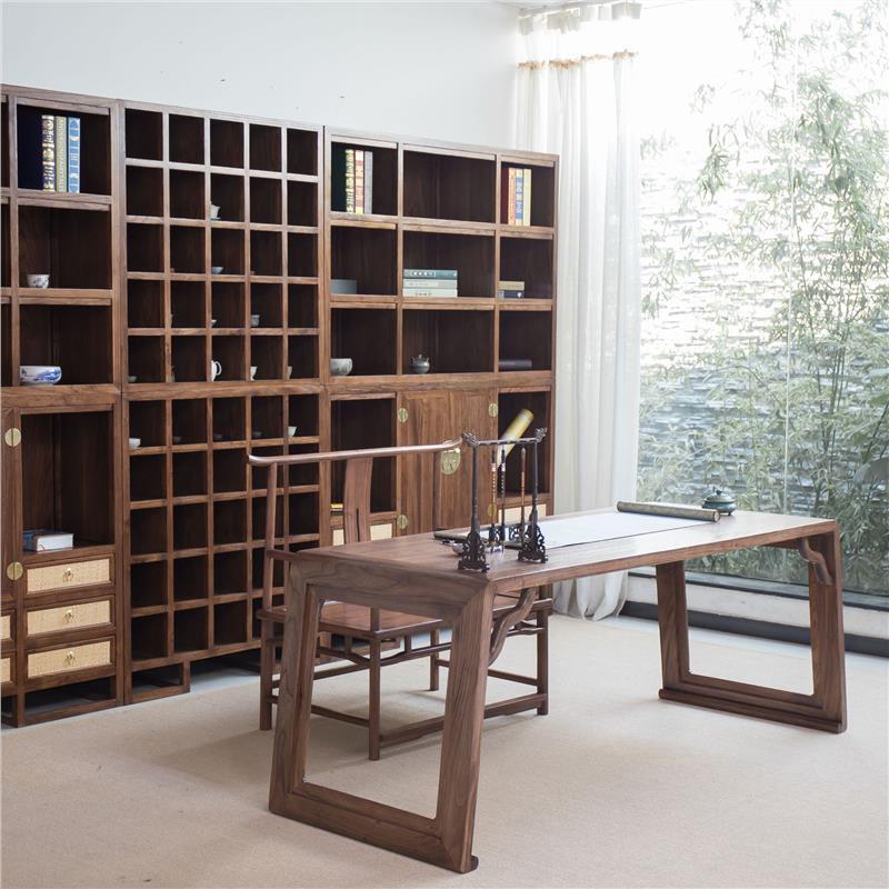 新中式茶桌办公会客桌组合黑胡桃木茶台中式餐桌泡茶台茶桌椅组合