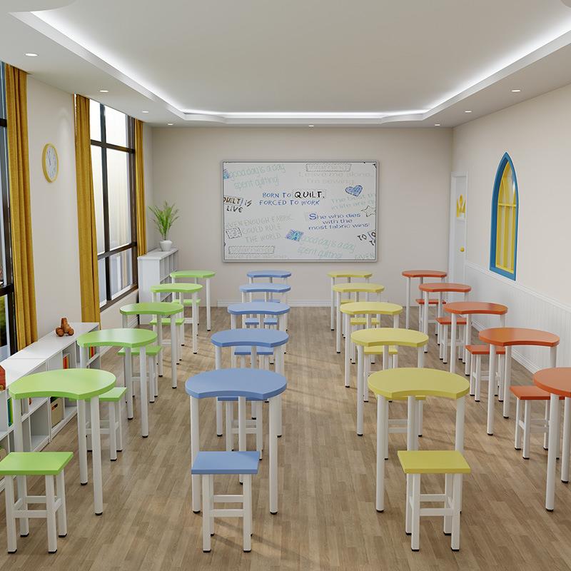 木制幼儿园儿童绘画美术桌子辅导培训班绘本馆托管班小学生课桌椅