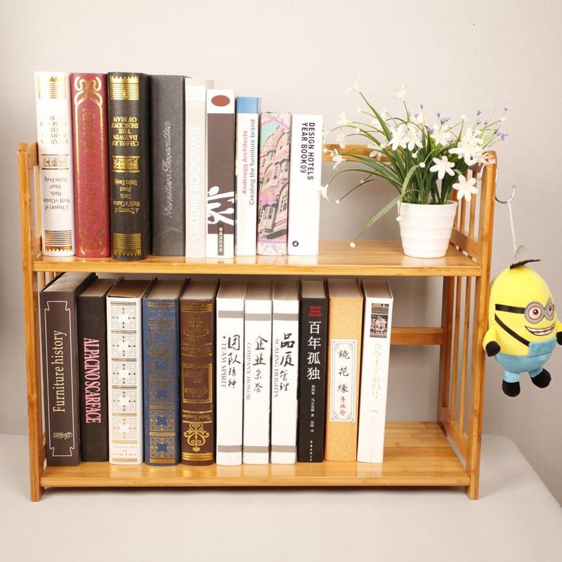 0A二三多层办公室桌面竹制书架简易书柜桌上收纳架小学生实木放书
