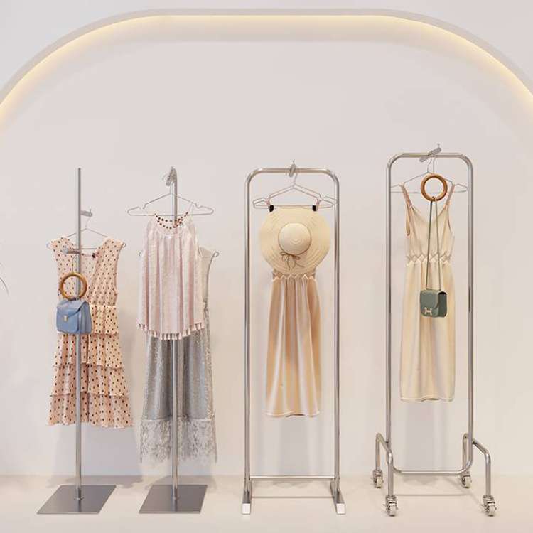 服装店轻奢不锈钢正挂展示架落地式中岛陈列架女装店带轮子货架