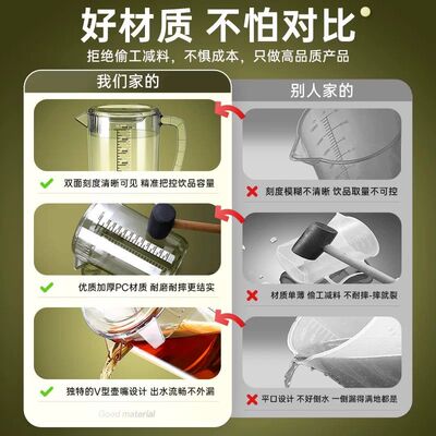 冷水壶耐高温食品级家用透明凉水壶果汁扎壶塑料量杯泡茶桶大容量