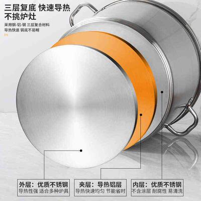 加厚复底304不锈钢汤桶带盖厨房商用卤肉电磁炉复合底桶特大汤锅