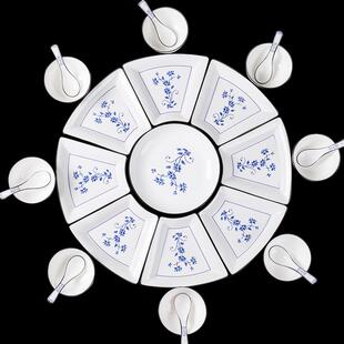 创意火锅家用陶瓷大团圆拼盘创意圆桌餐盘扇形分格盘水果盘圆桌盘