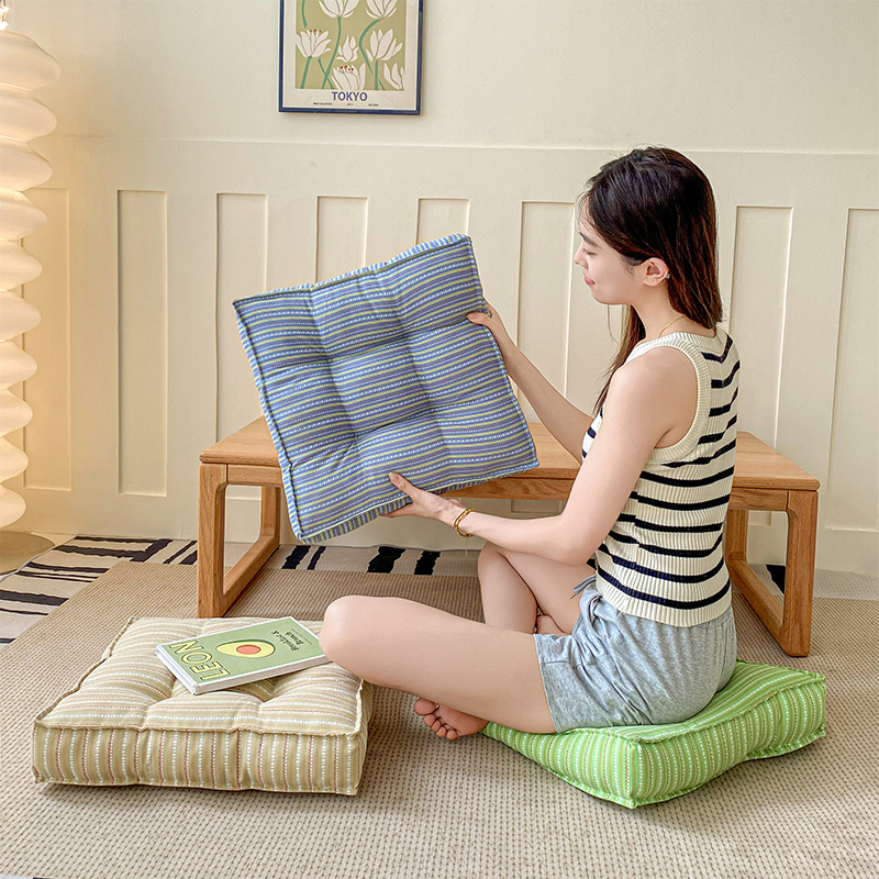 棉麻坐垫简约条纹加厚椅子垫办公室久坐椅垫榻榻米飘窗坐垫蒲团垫