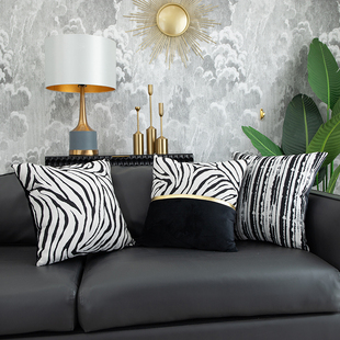 黑白色系斑马纹抱枕沙发靠垫套办公室靠枕靠背腰枕垫简约现代靠包