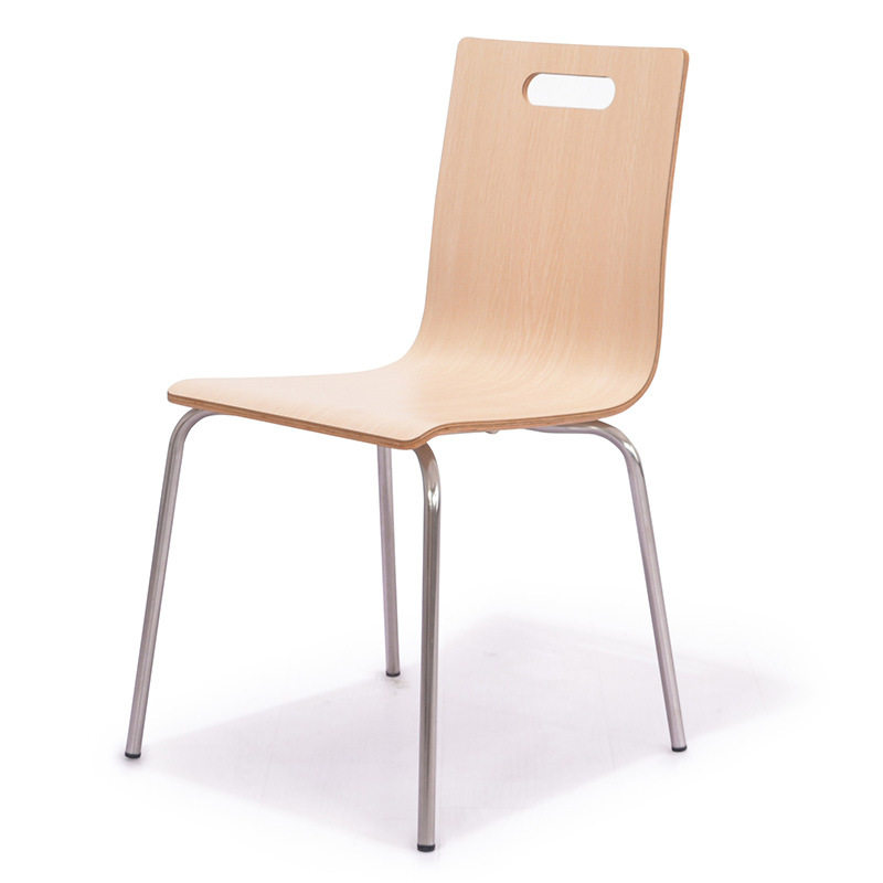工厂加工订制曲木弯板快餐餐椅奶茶店饭堂食堂不锈钢架椅子餐厅凳